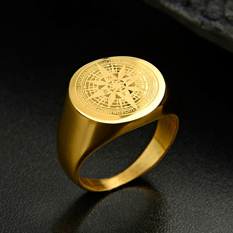 Men's Simple Compass Patterned Ring