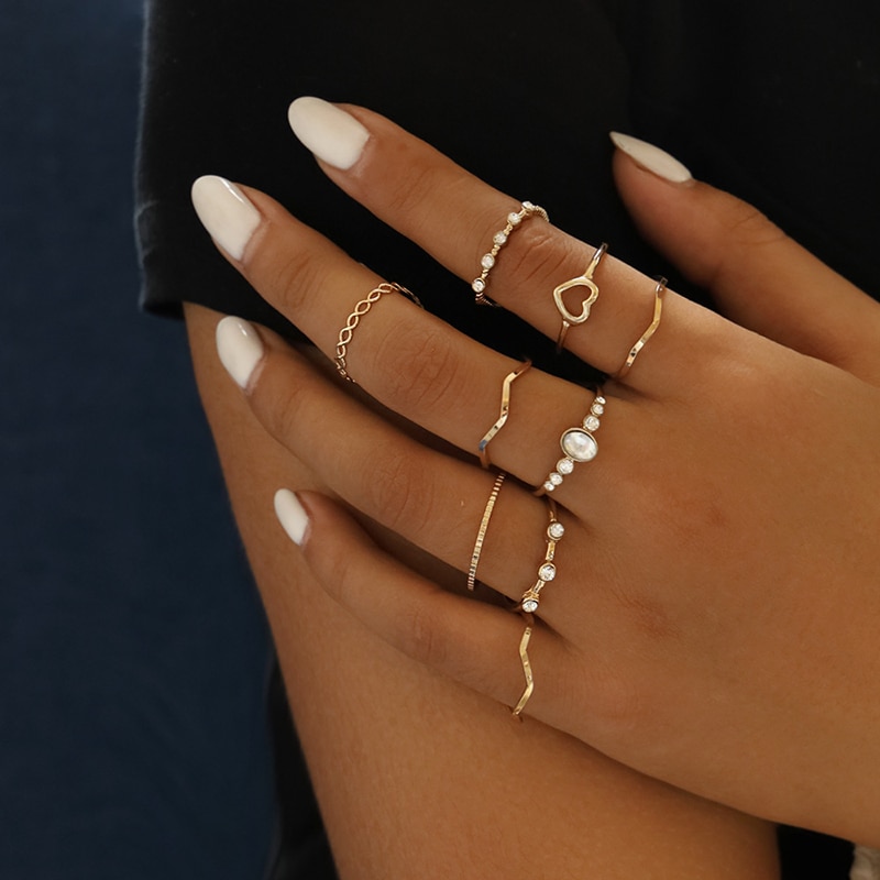Women's Geometric Joint Rings Set