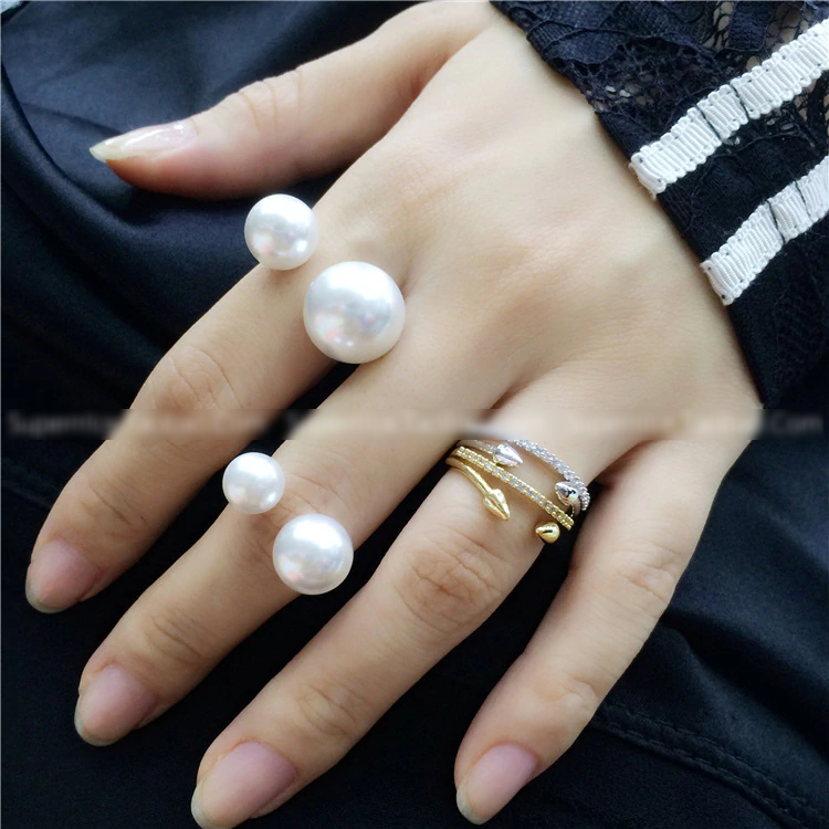 Stylish Fashion Big Pearl Adjustable Rings For Women