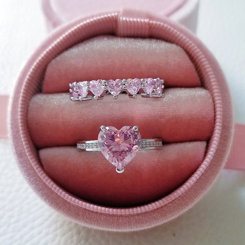 Luxury 925 Sterling Silver Pink Ring