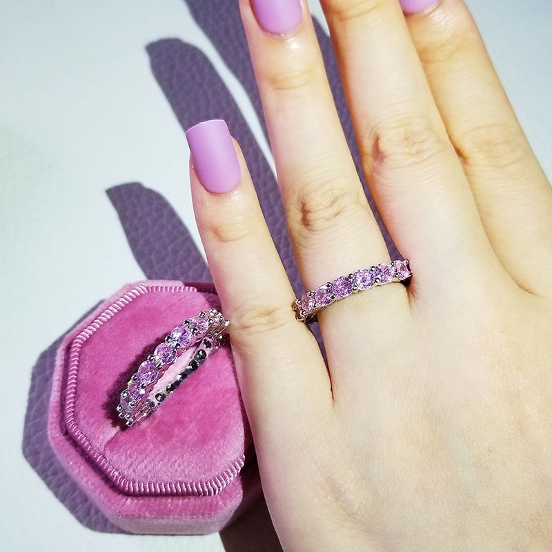 Luxury 925 Sterling Silver Pink Ring