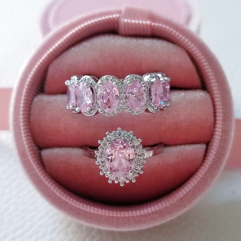 Luxury 925 Sterling Silver Pink Ring