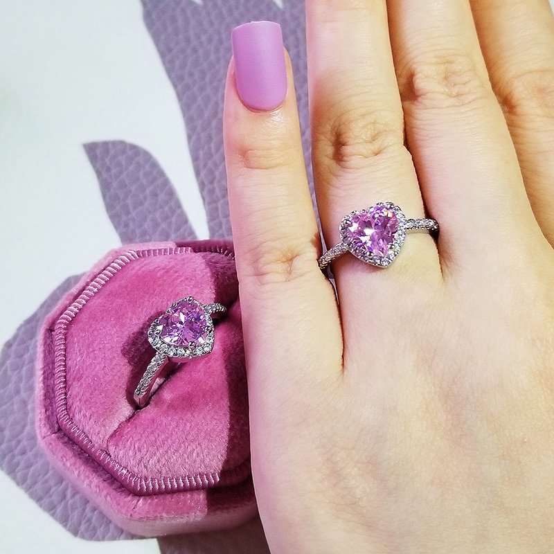 Luxury 925 Sterling Silver Pink Ring