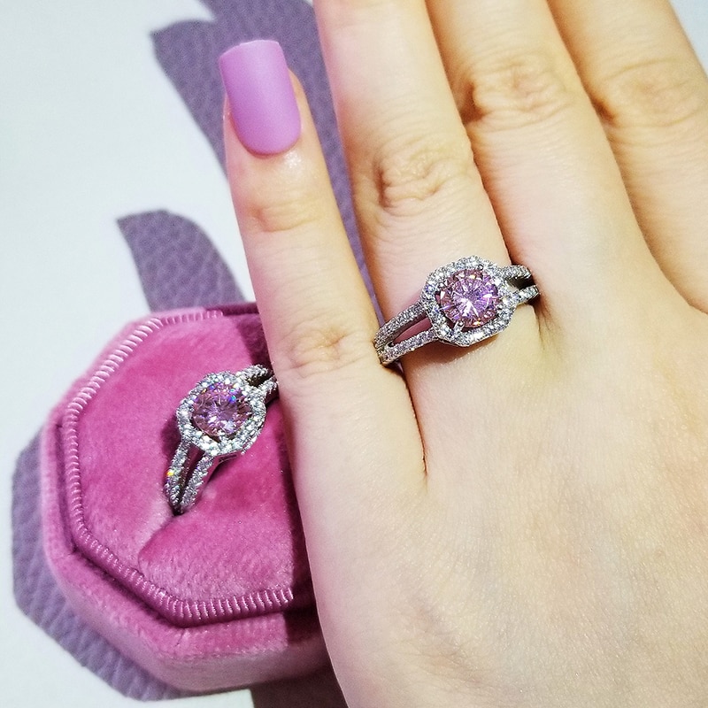 Luxury 925 Sterling Silver Pink Ring