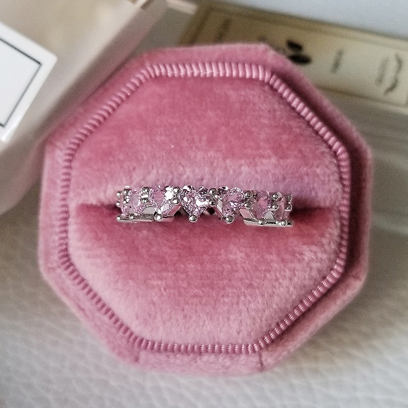 Luxury 925 Sterling Silver Pink Ring