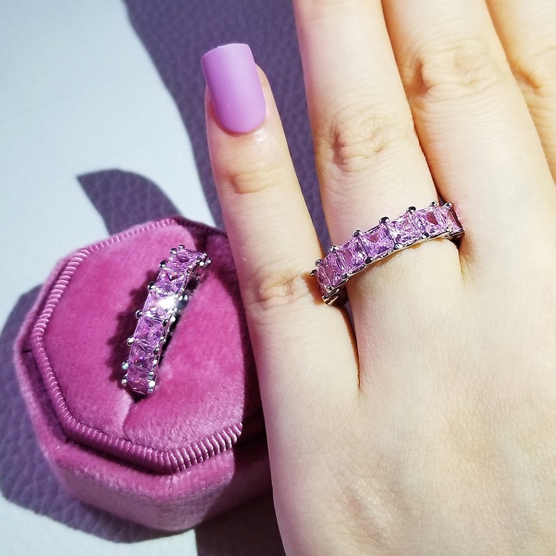 Luxury 925 Sterling Silver Pink Ring