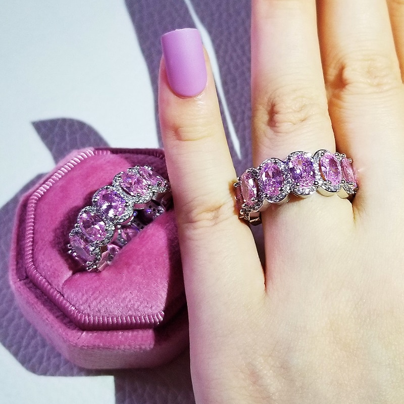 Luxury 925 Sterling Silver Pink Ring