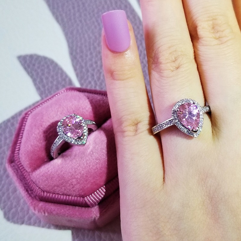 Luxury 925 Sterling Silver Pink Ring