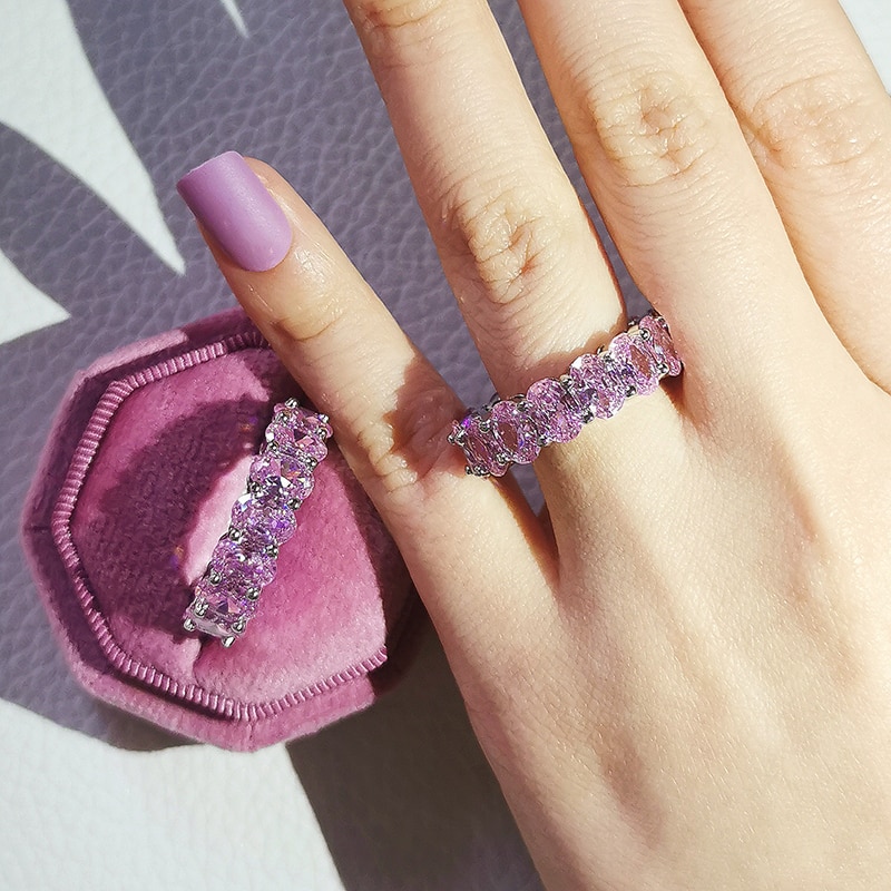 Luxury 925 Sterling Silver Pink Ring