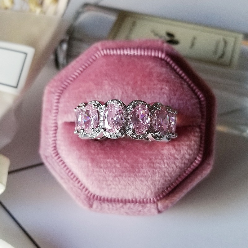 Luxury 925 Sterling Silver Pink Ring