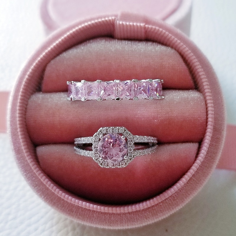 Luxury 925 Sterling Silver Pink Ring