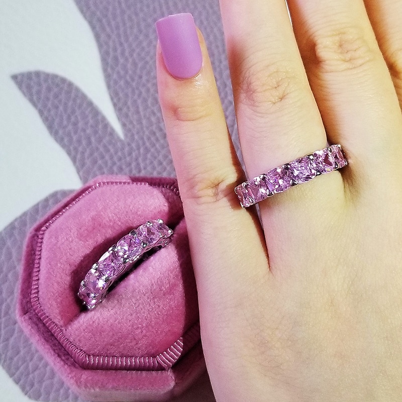 Luxury 925 Sterling Silver Pink Ring