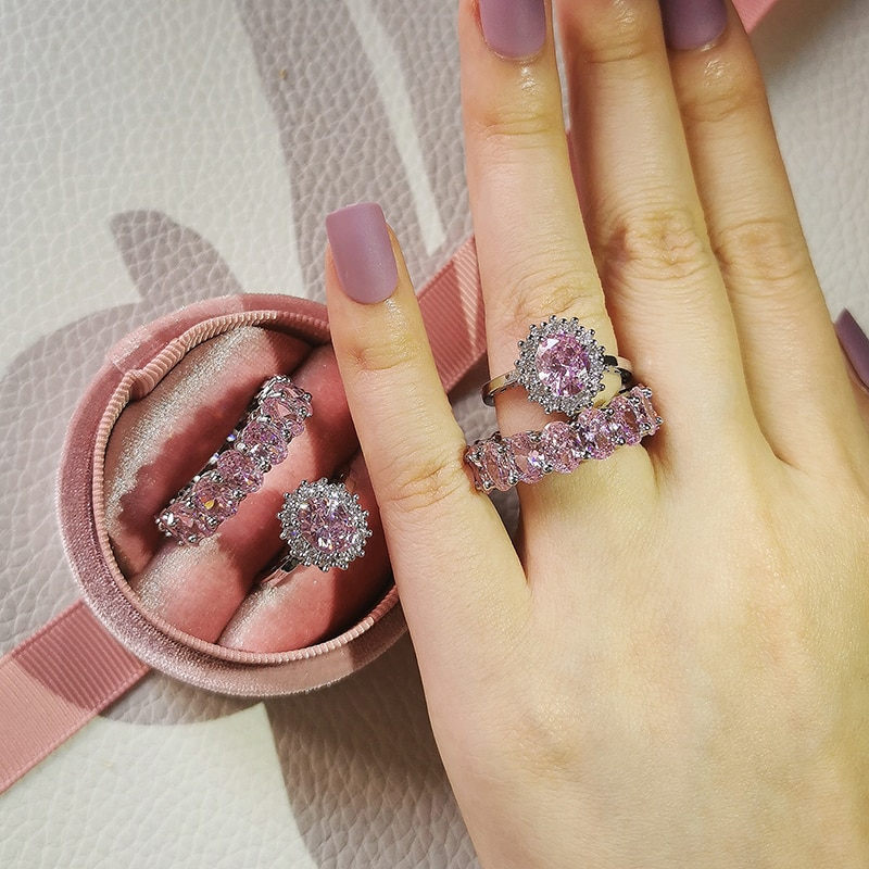 Luxury 925 Sterling Silver Pink Ring