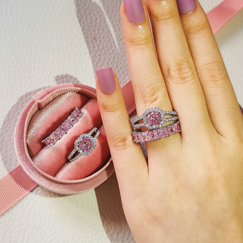 Luxury 925 Sterling Silver Pink Ring
