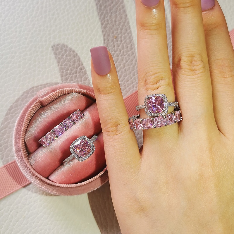 Luxury 925 Sterling Silver Pink Ring