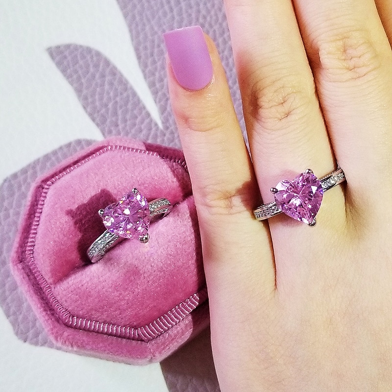 Luxury 925 Sterling Silver Pink Ring