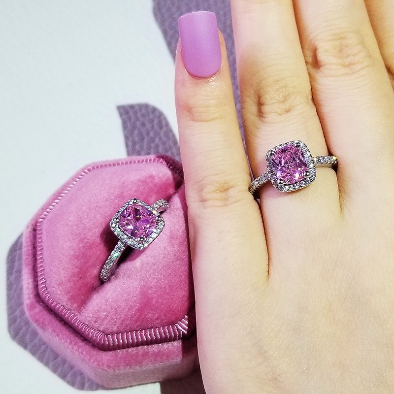 Luxury 925 Sterling Silver Pink Ring