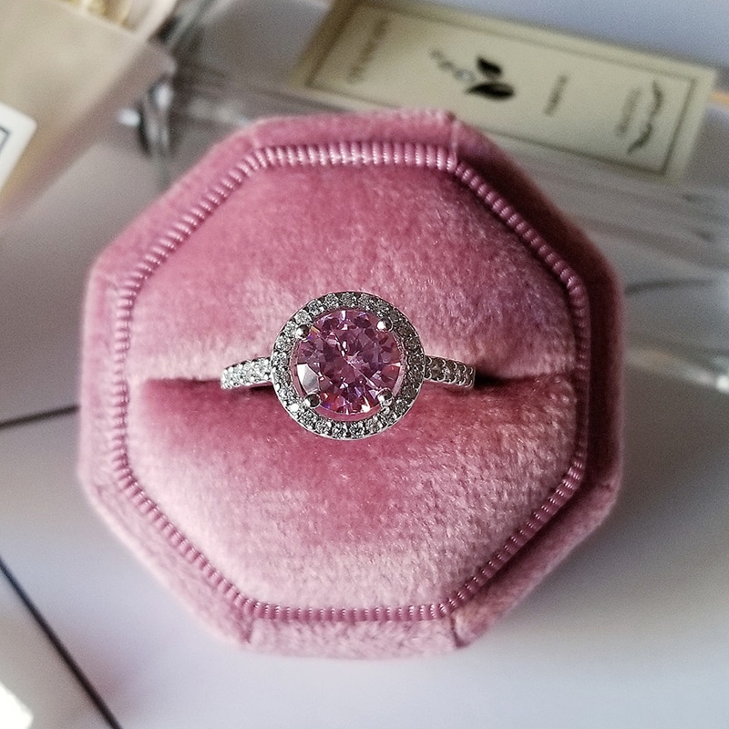 Luxury 925 Sterling Silver Pink Ring