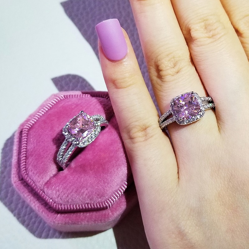 Luxury 925 Sterling Silver Pink Ring