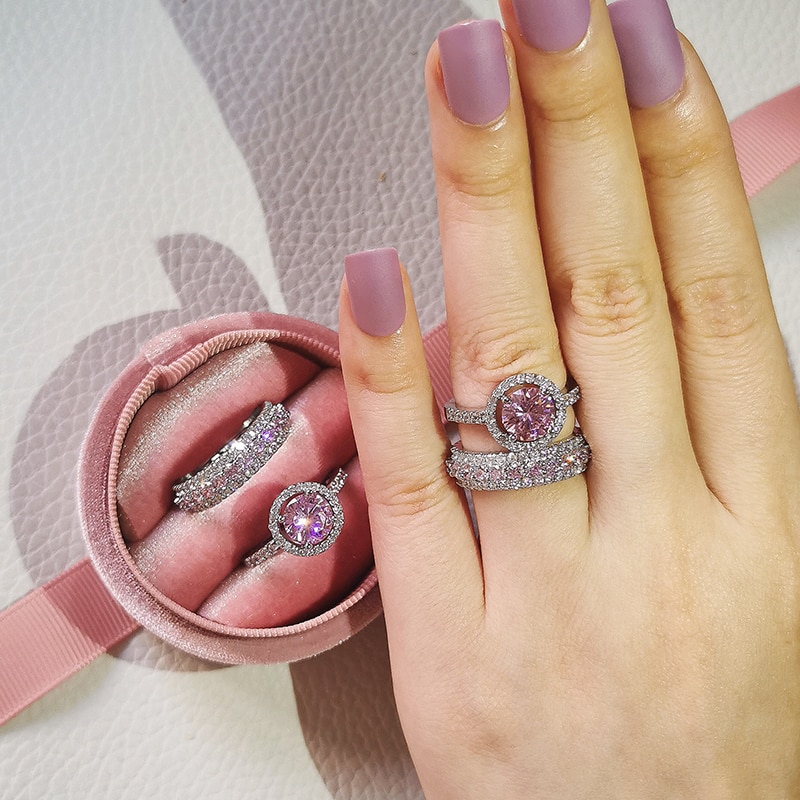 Luxury 925 Sterling Silver Pink Ring