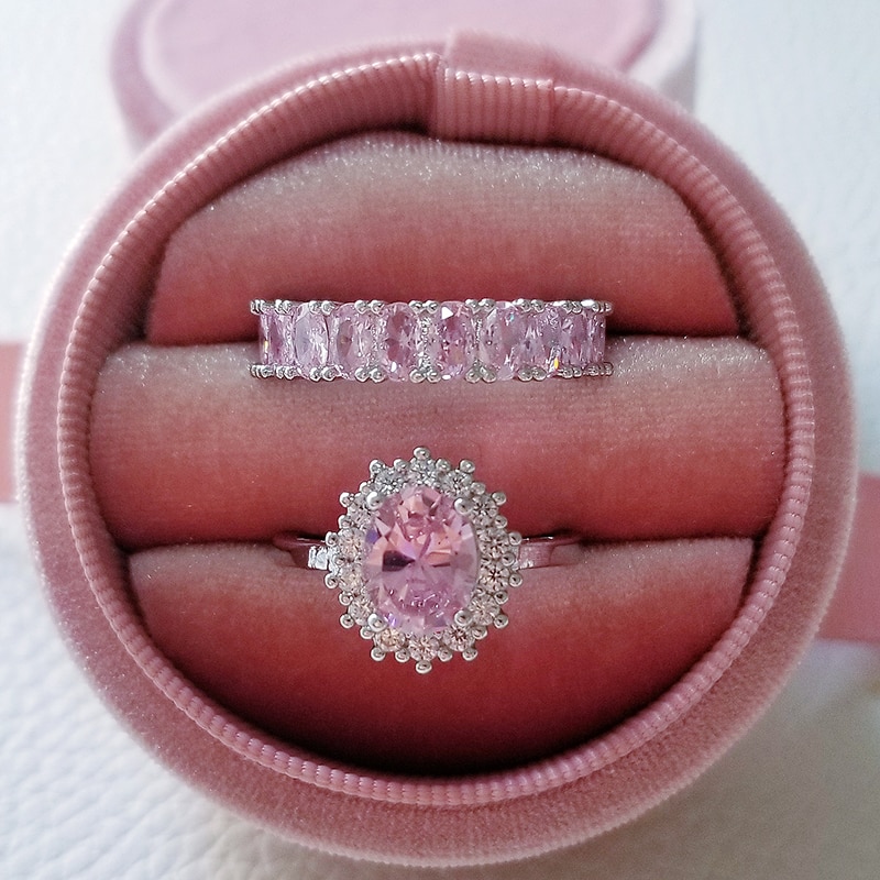 Luxury 925 Sterling Silver Pink Ring