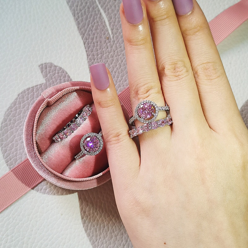 Luxury 925 Sterling Silver Pink Ring