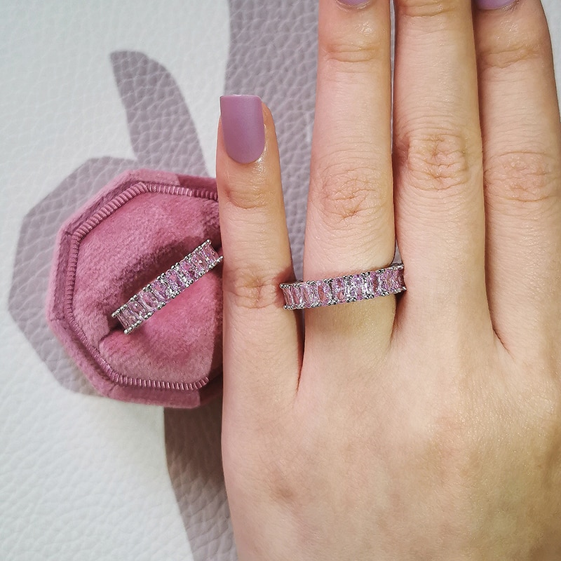 Luxury 925 Sterling Silver Pink Ring