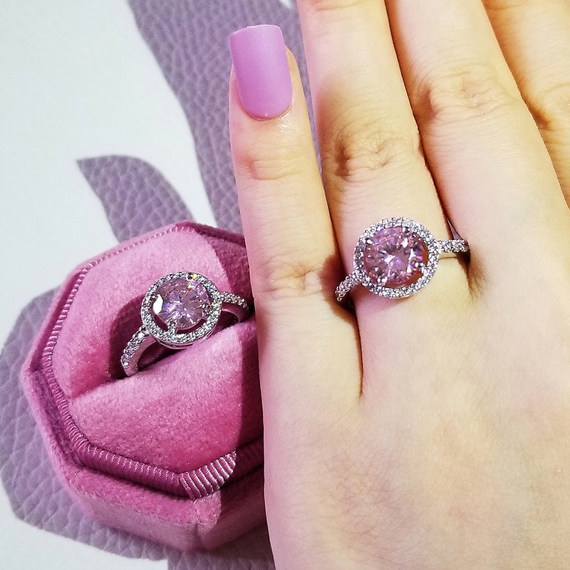 Luxury 925 Sterling Silver Pink Ring