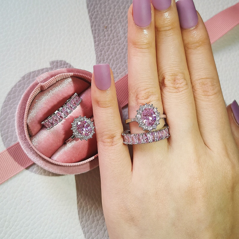 Luxury 925 Sterling Silver Pink Ring