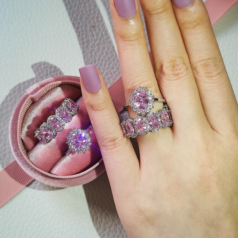 Luxury 925 Sterling Silver Pink Ring