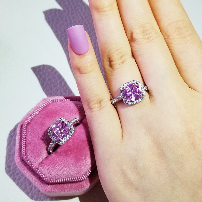 Luxury 925 Sterling Silver Pink Ring