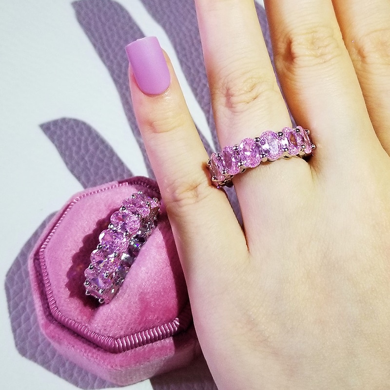 Luxury 925 Sterling Silver Pink Ring