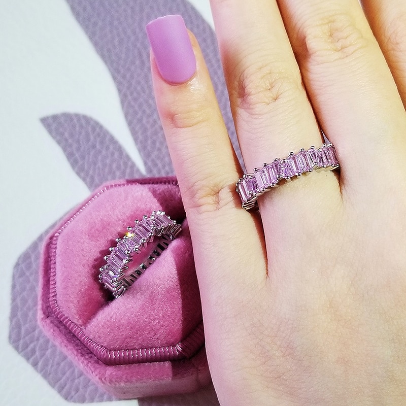 Luxury 925 Sterling Silver Pink Ring