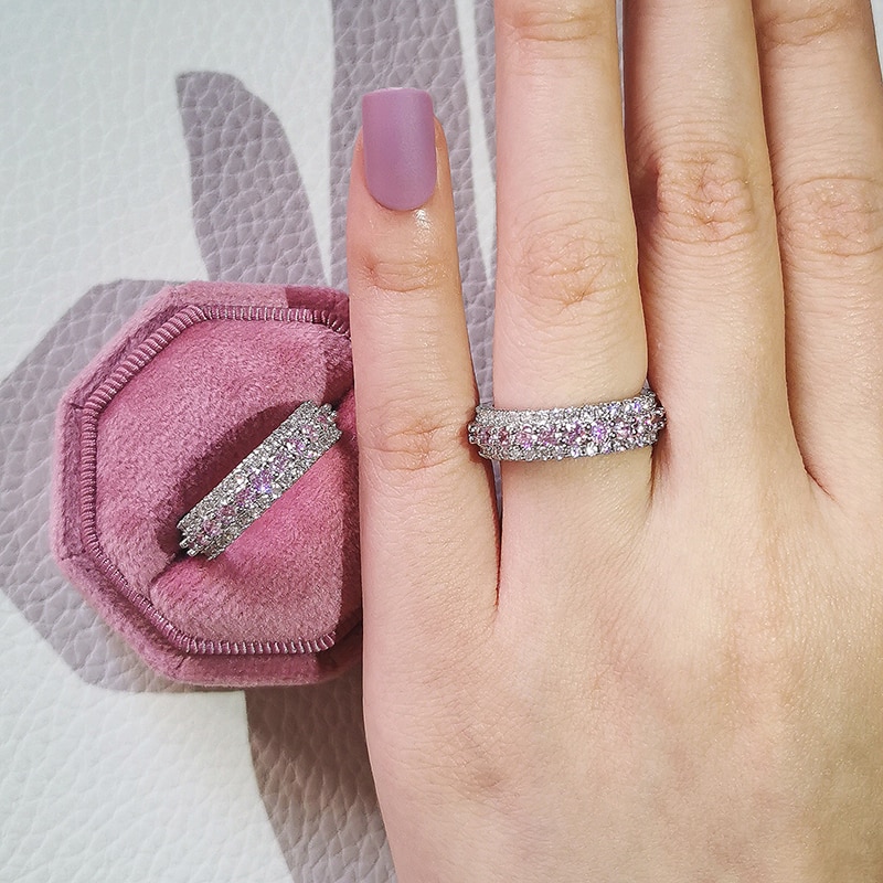 Luxury 925 Sterling Silver Pink Ring