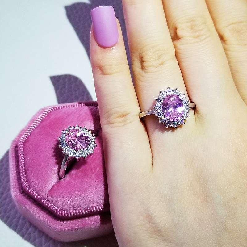 Luxury 925 Sterling Silver Pink Ring