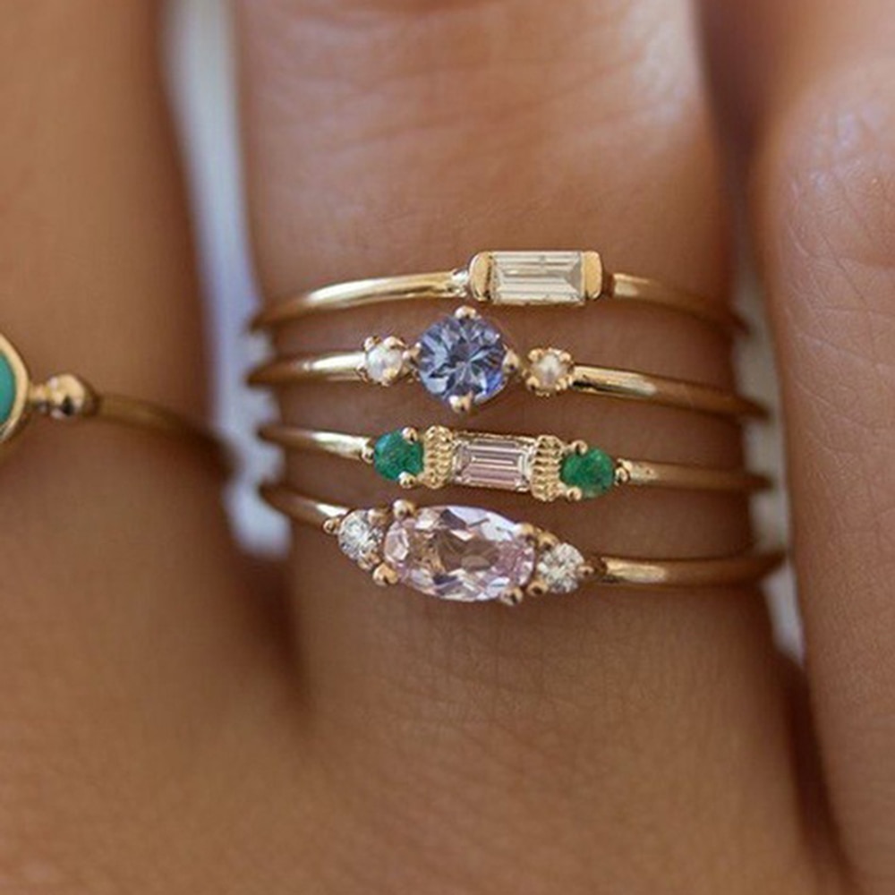 Women's Gold Ring Set 4 Pcs